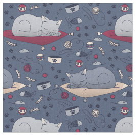 かわいい&居心地の良い眠い猫の夢のパターン ファブリック