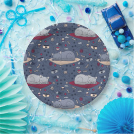 かわいい&居心地の良い眠い猫の夢のパターン ペーパープレート