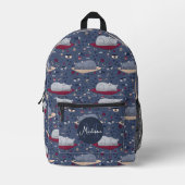 かわいい&居心地の良い眠い猫の夢のパターン&モノグラム プリントバックパック (正面)