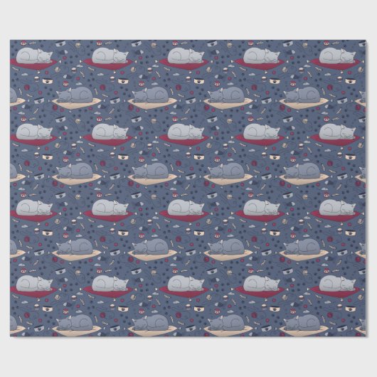 かわいい&居心地の良い眠い猫の夢のパターン ラッピングペーパー (フラット)