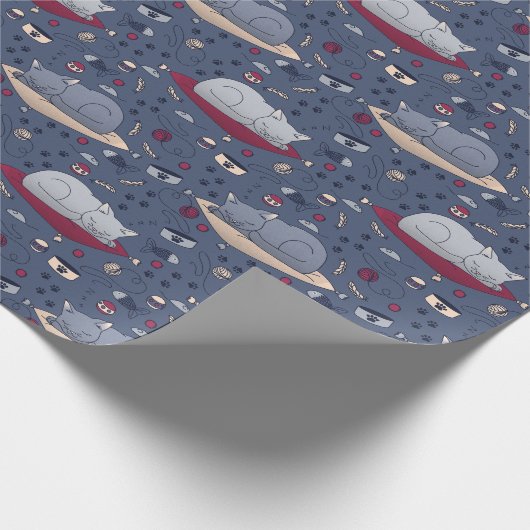 かわいい&居心地の良い眠い猫の夢のパターン ラッピングペーパー (角)