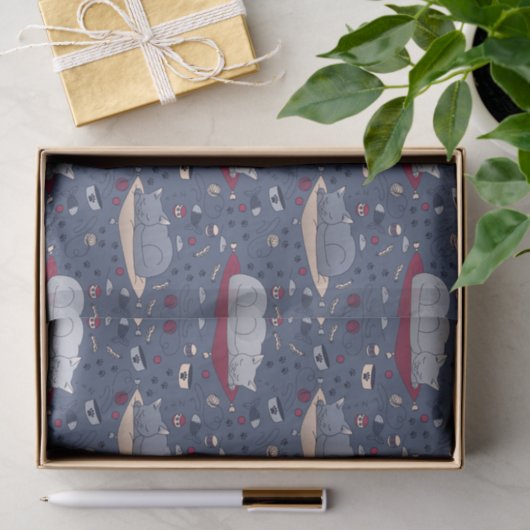 かわいい&居心地の良い眠い猫の夢のパターン 薄葉紙 (ギフト)