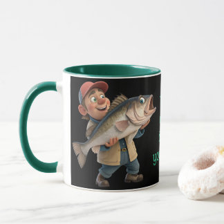 かわいい/幸せな漁師と大きな魚の魔法コーヒー マグカップ