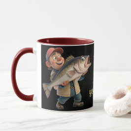 かわいい/幸せな漁師と大きな魚の魔法コーヒー マグカップ