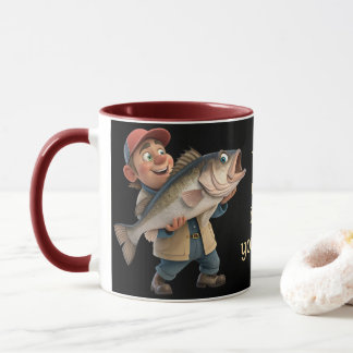 かわいい/幸せな漁師と大きな魚の魔法コーヒー マグカップ