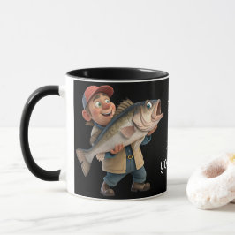 かわいい/幸せな漁師と大きな魚の魔法コーヒー マグカップ