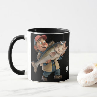 かわいい/幸せな漁師と大きな魚の魔法コーヒー マグカップ