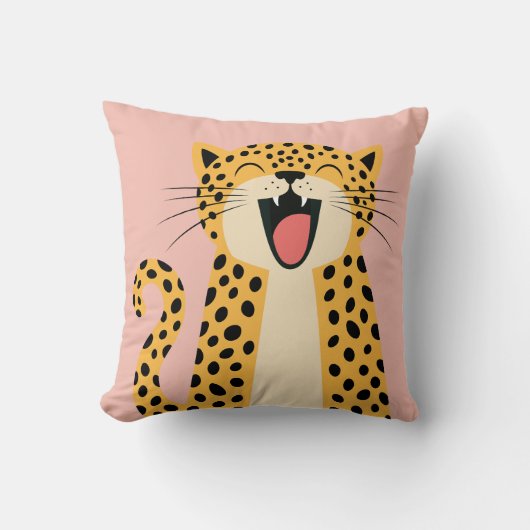 かわいい 幸せな 笑顔の 野生の ヒョウ カートゥーン  クッション (正面)