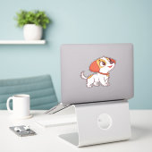 かわいい+幸せ+子犬+キャラクター+ステッカー シール (デスク上のノートパソコン)