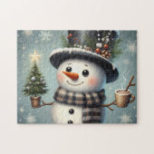 かわいい+幻想的なクリスマス/冬の雪だるま ジグソーパズル (横)