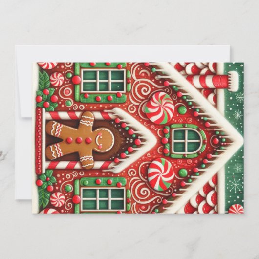 かわいい、幻想的なジンジャーブレッドマンと家 シーズンカード (正面)