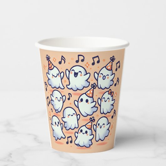 かわいい「幽霊ダンスパーティー」紙カップ 紙コップ (正面)