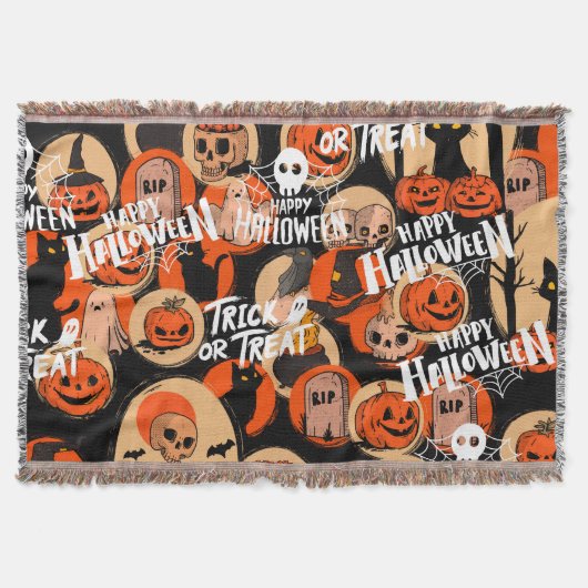 かわいい＆怖いハロウィーンの不気味な雰囲気  スローブランケット (正面)
