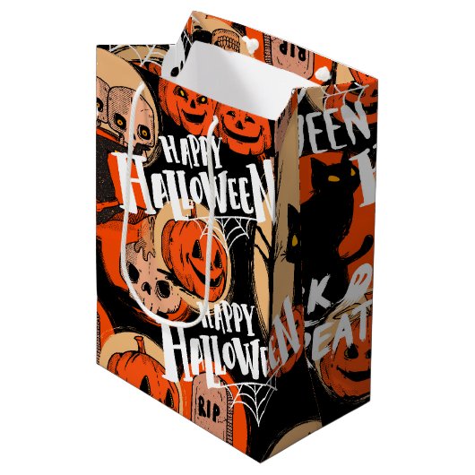  かわいい＆怖いハロウィーンの不気味な雰囲気 ミディアムペーパーバッグ (正面アングル)