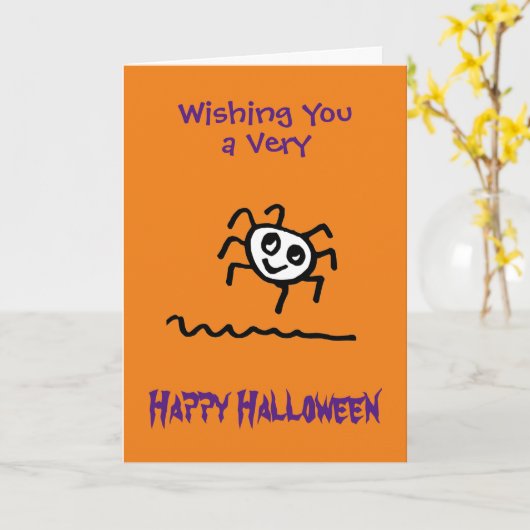 かわいい 怖い クモ ハロウィン カード (黄色い花)