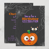 かわいい＆怖い スケアディキャットとパンプキンの誕生日 招待状 (正面/裏面)