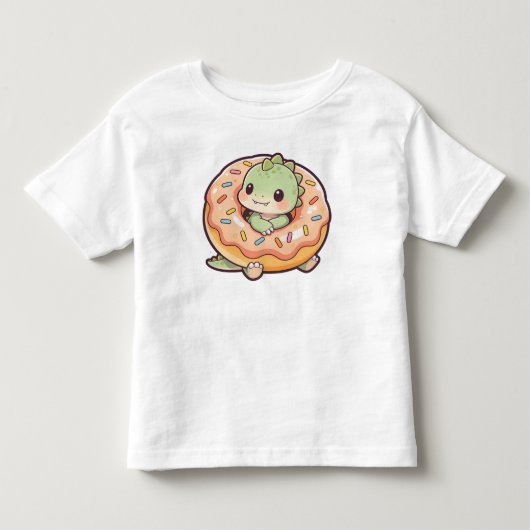 かわいい+恐竜+ドーナツの子供服デザイン トドラーTシャツ (正面)