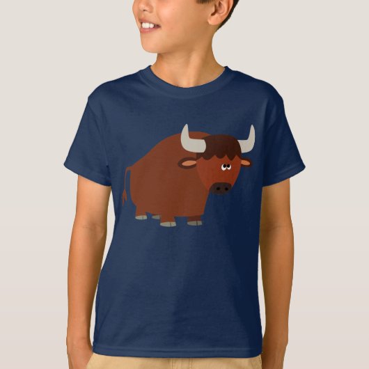かわいい 恥ずかしがり屋のキャラクター 牛 子供Tシャツ Tシャツ (正面)