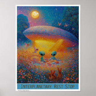 かわいい"惑星の休憩所" エイリアンピクニック ポスター