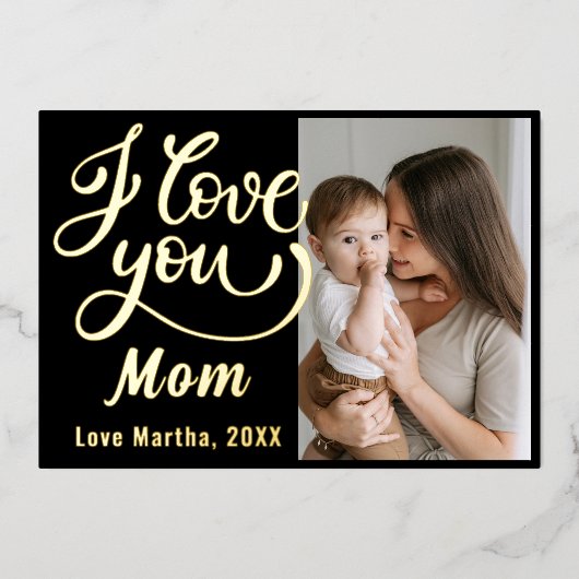 かわいい 愛してるよ お母さん 母の日の写真 箔シーズンカード (正面)