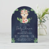 かわいい 愛らしい 花のスローガール ネイビー ベビーシャワー 招待状 (スタンド正面)