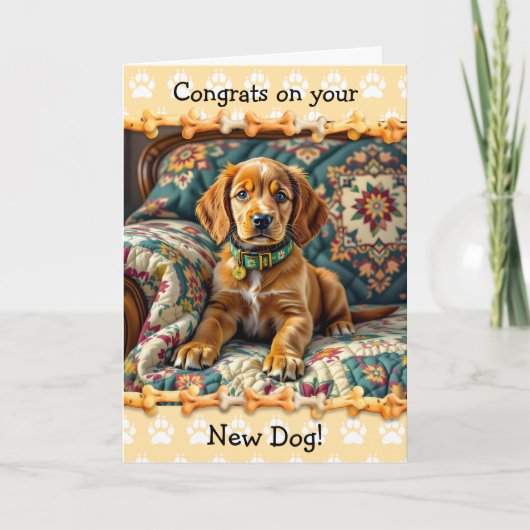 かわいい!新しいアイリッシュセッターの犬おめでとう カード (正面)