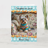 かわいい！新しいヨークシャーテリアの子犬おめでとう カード (正面)