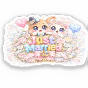 かわいい+新婚+カップル+動物+パステル+ピンバッジ シール