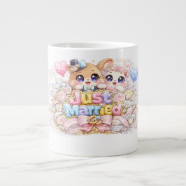 かわいい+新婚+カップル+動物+パステル+ピンバッジ ジャンボコーヒーマグカップ