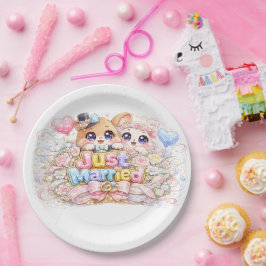 かわいい+新婚+カップル+動物+パステル+ピンバッジ ペーパープレート