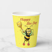 かわいい（昆虫）マルハナバチとハート&紙吹雪誕生日 紙コップ (裏面)