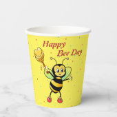 かわいい（昆虫）マルハナバチとハート&紙吹雪誕生日 紙コップ (正面)