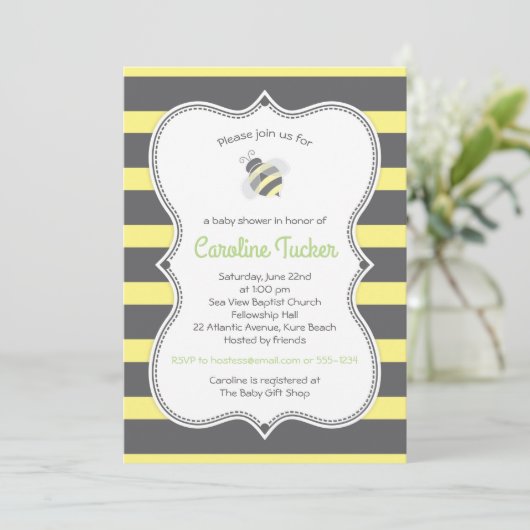 かわいい《昆虫》マルハナバチのストライプなベビーシャワーの招待状 招待状 (スタンド正面)