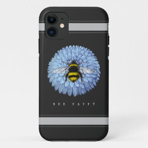 かわいい(昆虫)マルハナバチオンブルーフラワー自然ブラック iPhone 11 ケース
