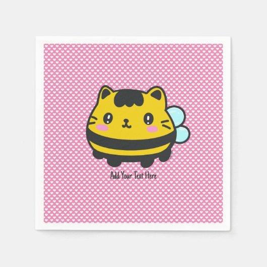かわいい(昆虫)マルハナバチキャットパーソナライズされた文字 スタンダードカクテルナプキン (正面)