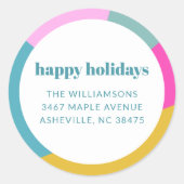 かわいい 明るい カラフルな 返送先 休暇 ラウンドシール (正面)