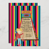 かわいい、明るい、ストライプの女の子のゲームセンター招待状 招待状 (正面/裏面)