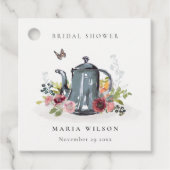 かわいい 明るい ローズ 花のティーポット ブライダルシャワー フェイバータグ (正面)