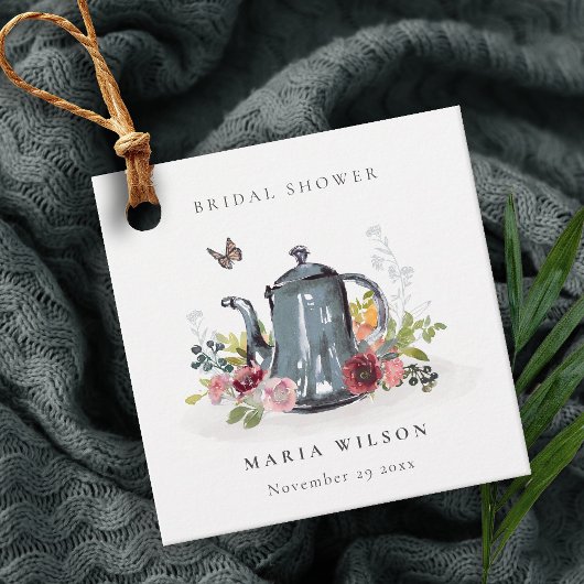 かわいい 明るい ローズ 花のティーポット ブライダルシャワー フェイバータグ