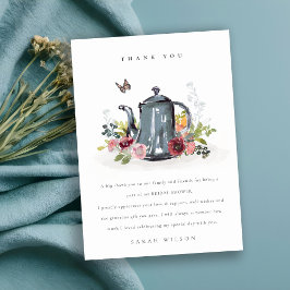 かわいい 明るい ローズ 花の ティーポット ブライダル シャワー サンキューカード