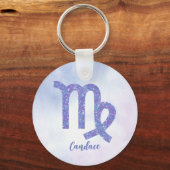 かわいい《星座》乙女座星占いサインパーソナライズされたパープル キーホルダー (正面)