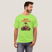 かわいい 楽しい メリークリスマス 子犬のバスケット Tシャツ (正面フル)