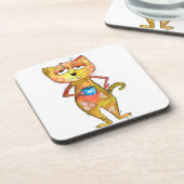 かわいい 気まぐれ 疲れた猫がコーヒーを飲む コースター (左側)