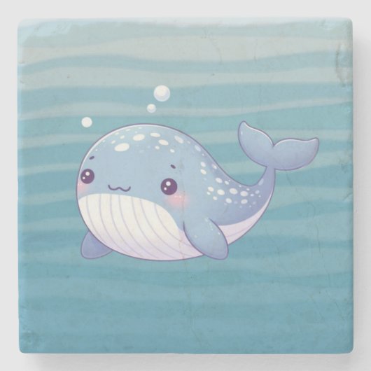 かわいい，沿岸/航海のクジラ ストーンコースター (正面)
