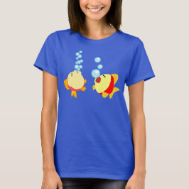 かわいい 泡のはじくアニメの魚の女の子のTシャツ Tシャツ