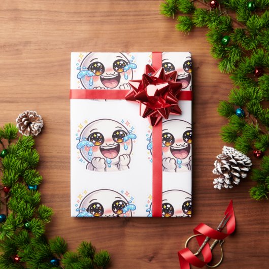 かわいい 泣いて笑う 喜びの涙 C ラッピングペーパー (クリスマスギフト)