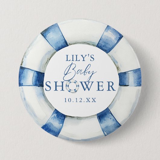 かわいい 海洋 救命浮環 赤ちゃんシャワープレゼント 缶バッジ (正面)