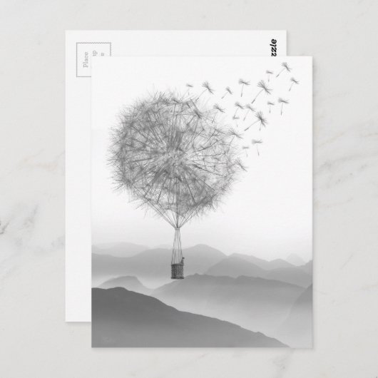 かわいい 熱気球 タンポポの種が風に吹かれて ポストカード (正面/裏面)