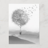 かわいい 熱気球 タンポポの種が風に吹かれて ポストカード (正面)