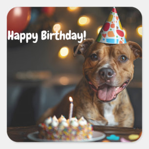 かわいい（犬）スタッフォードブルテリアの誕生日デザイン スクエアシール